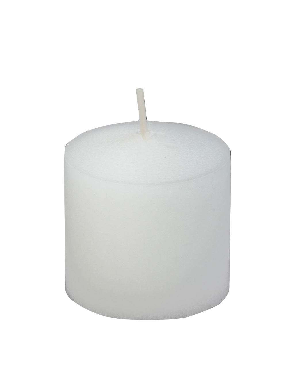 Set of 12 unscented 10 hour white votive candles with clean, long-lasting burn for events and home decor