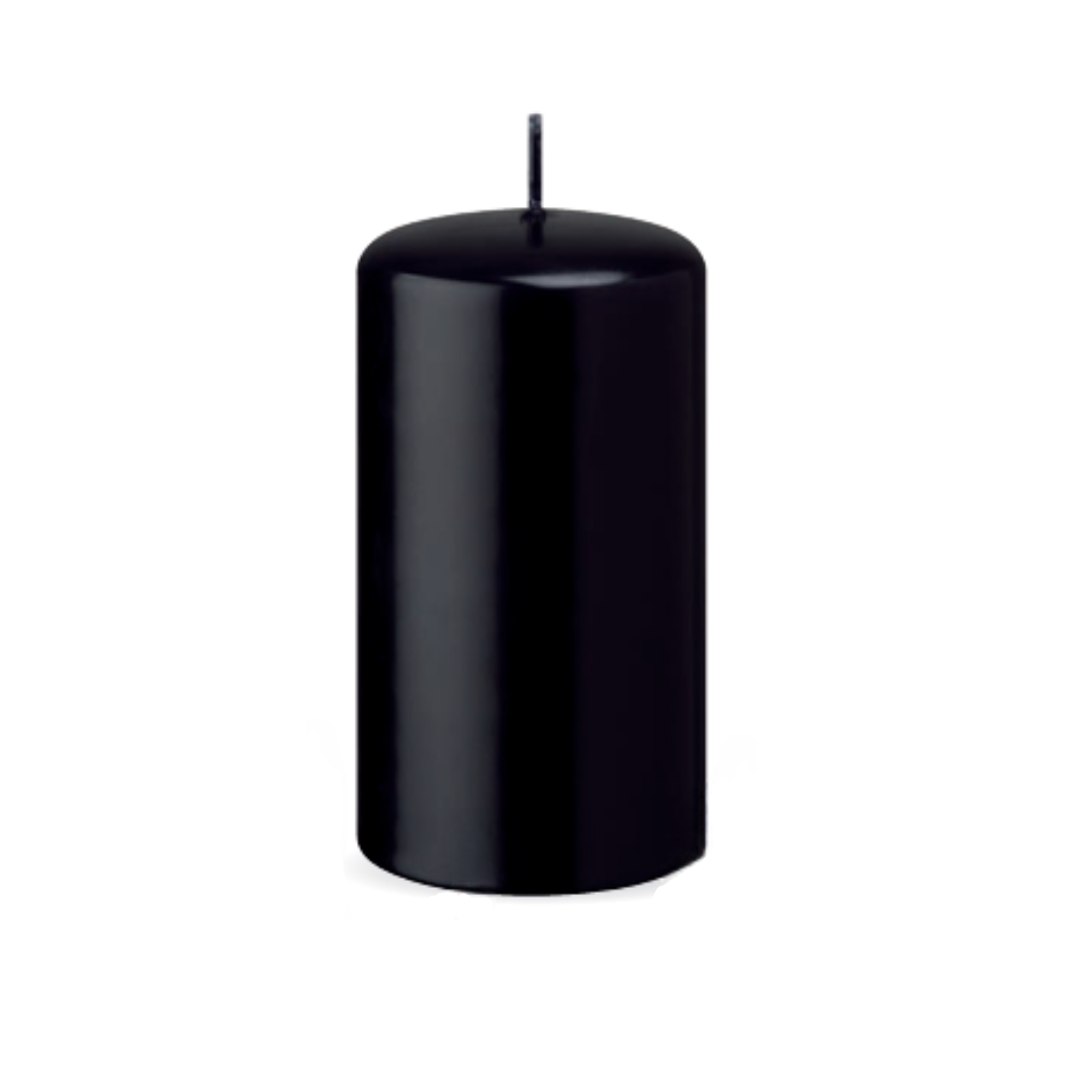 Set of 6 black pillar candles, 3" diameter and 6" height, elegant home and event décor