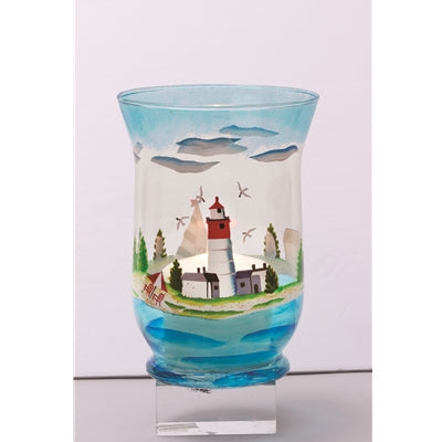8" Tall Glass Hurricane Seashore Scene