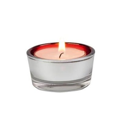 Set of 6 Metallic Red and Silver Tealight Holder in clear acetate box for festive décor