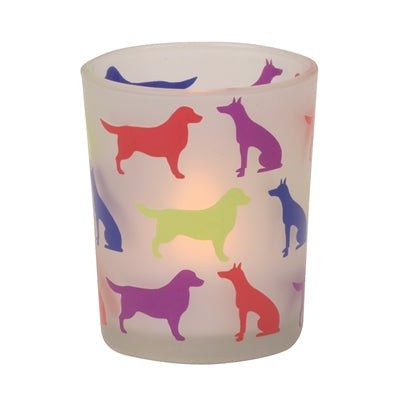 Frost Glass Dogs Silhouette Votive Holder - Box of 12