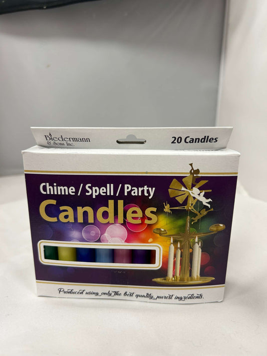 Assorted chime candles in vibrant colors, 0.5 inch diameter by 4 inch height, ideal for rituals, meditation, and home décor.
