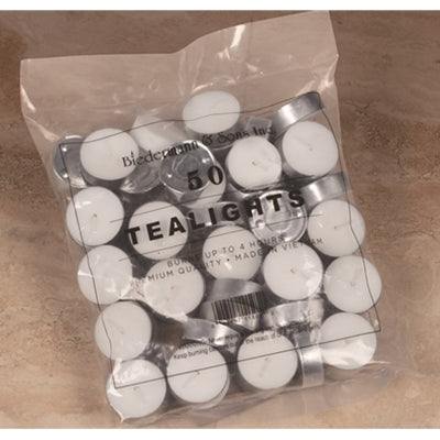 METAL-CUP TEALIGHT CANDLES- 12 BAGS OF 50