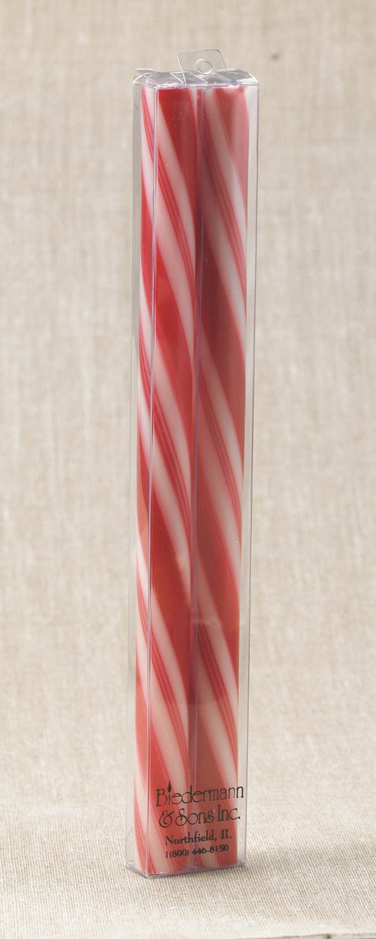 Red Candy Cane 7/8" dia. x 12" ht Taper Candles - 6 Pair
