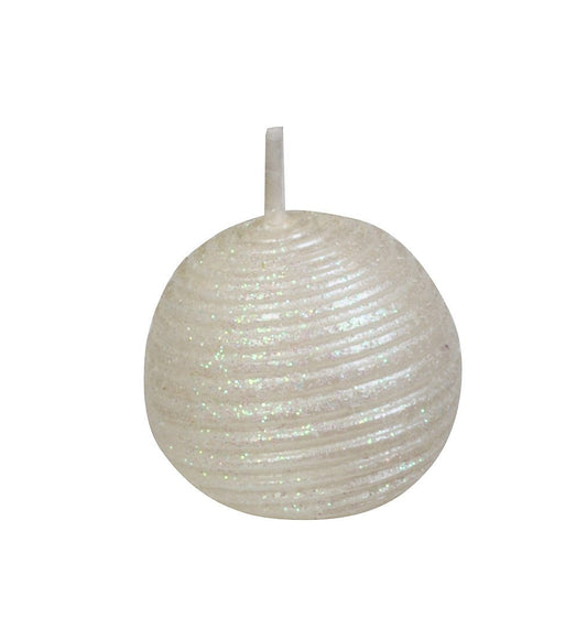 Set of 12 glitter white 1.5-inch diameter ball candles with subtle sparkle for elegant home and event décor