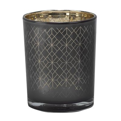 Set of six 3-inch Silver Gray Geometric Tealight Holder with modern textured design and metallic finish