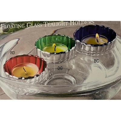 Glass Metallic Silver & Red Floating Holder for Tealight Candles - Set of 6