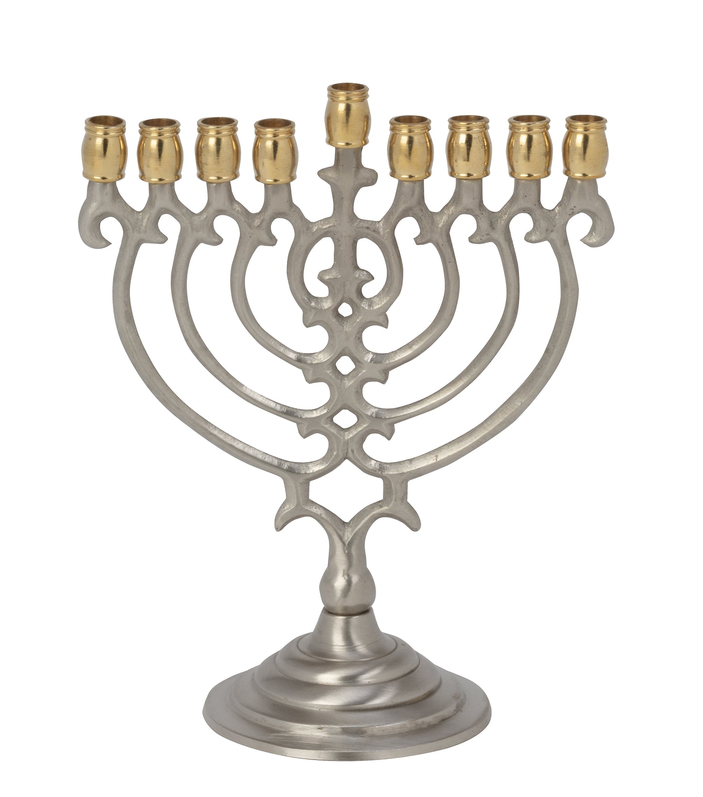 Nickel & Brass Ornate Menorah