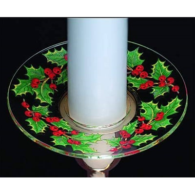 Glass Holly Design Bobeche Candle Holder - Box of 12