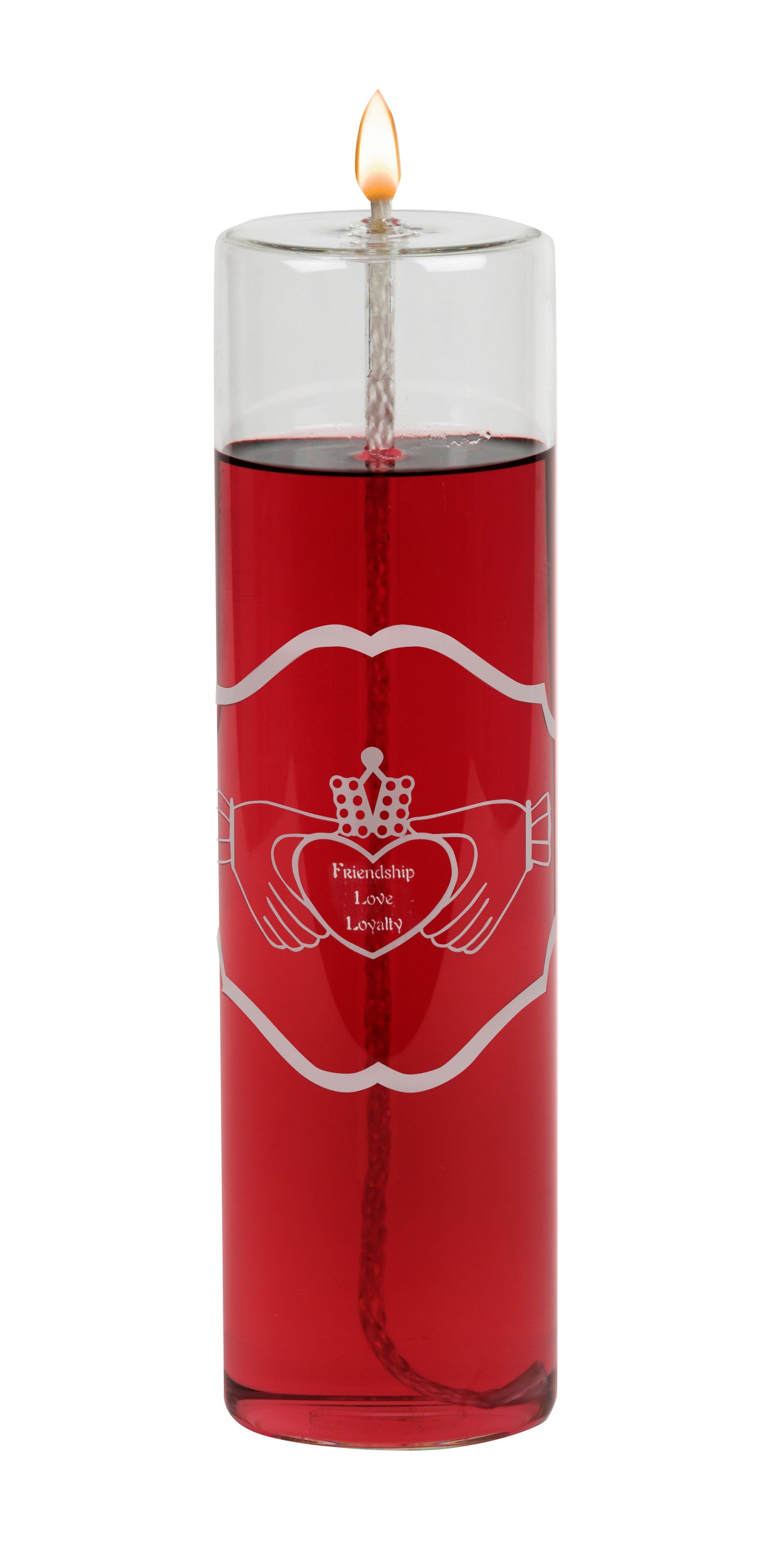 Clear Glass Pillar w/ Etched Irish Claddagh Logo