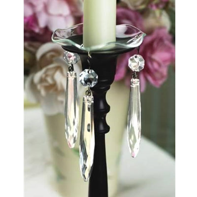 Fluted Glass Bobeche w/ Hanging Crystal Prisms-Box of 4